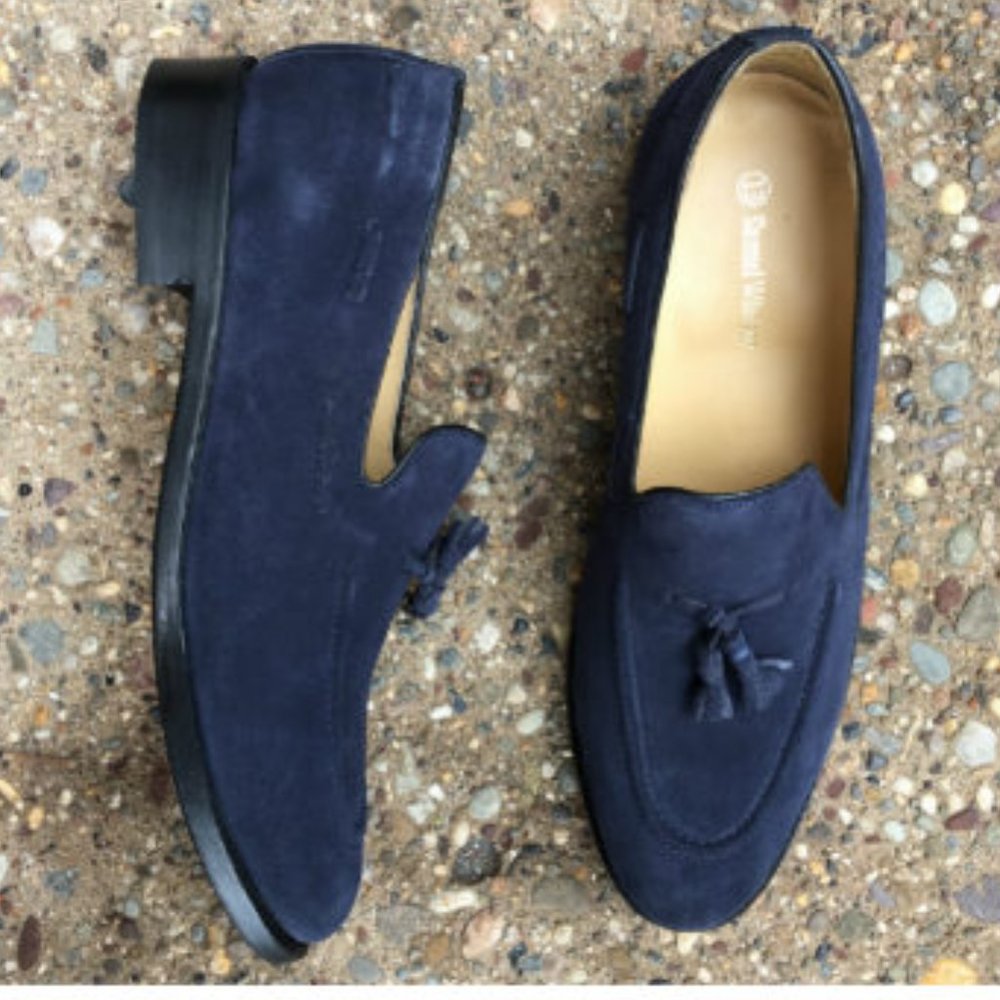 Samuel Windsor Loafers Men's Tasseled Blue Suede Shoes/Loafers (HANDMADE) - Picture 12 of 17